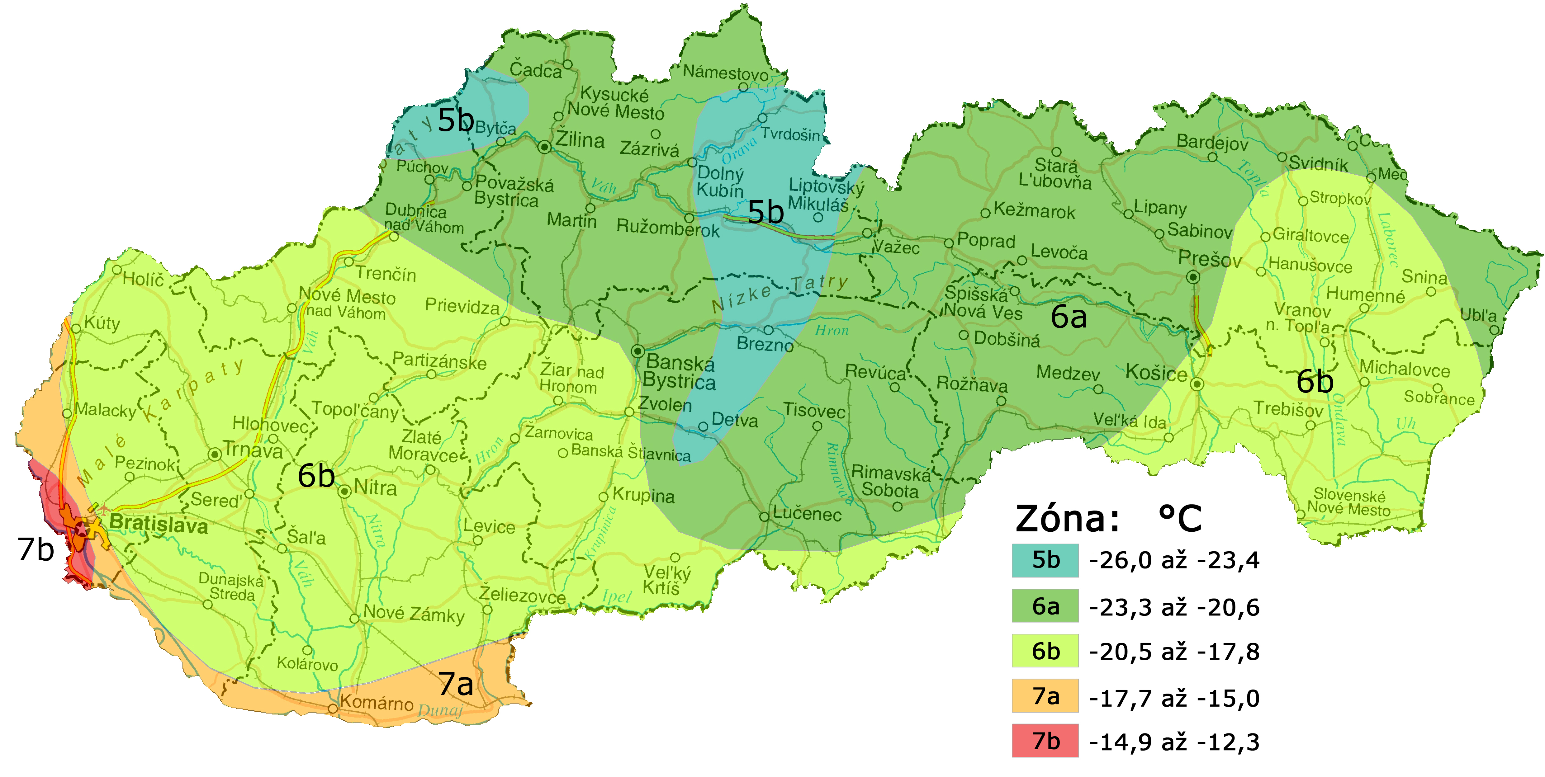 Mapa mrazuvzdornosti na Slovensku Mapa mrazuvzdornosti na Slovensku